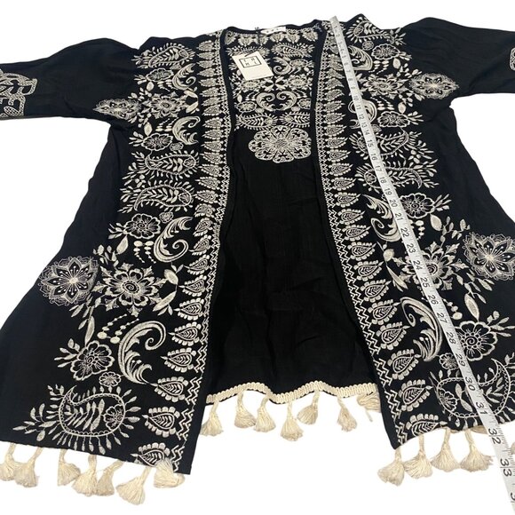 THML Maura Embroidered Black White Boho Kimono NWT Size S - Picture 10 of 10